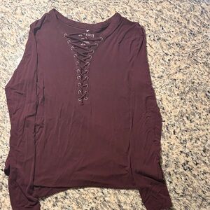 Maurices Maroon Lace-Up Long Sleeve Top